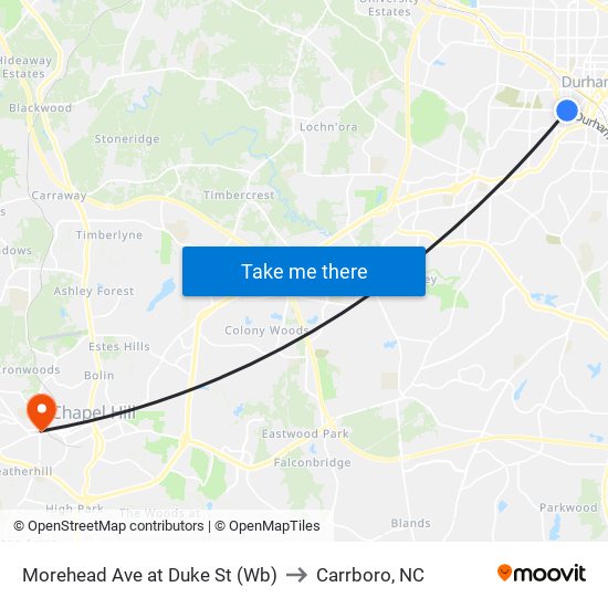 Morehead Ave at Duke St (Wb) to Carrboro, NC map