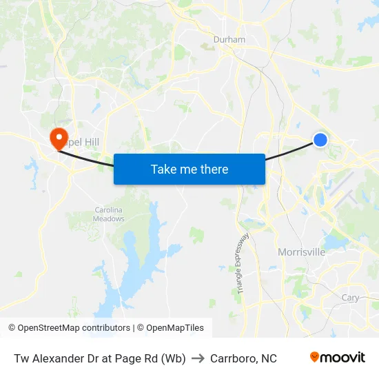 Tw Alexander Dr at Page Rd (Wb) to Carrboro, NC map