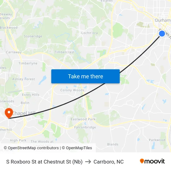 S Roxboro St at Chestnut St (Nb) to Carrboro, NC map