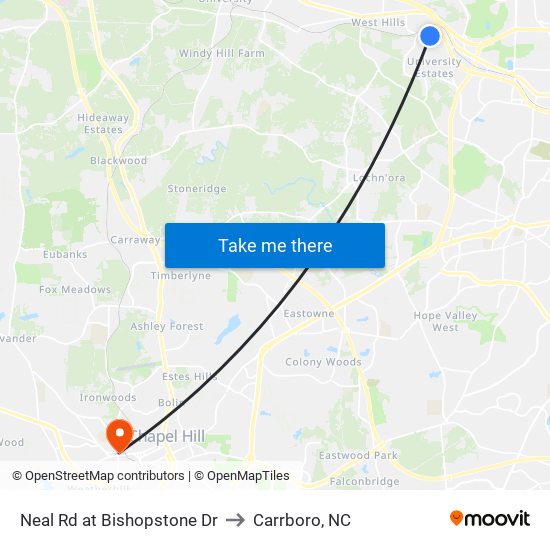 Neal Rd at Bishopstone Dr to Carrboro, NC map