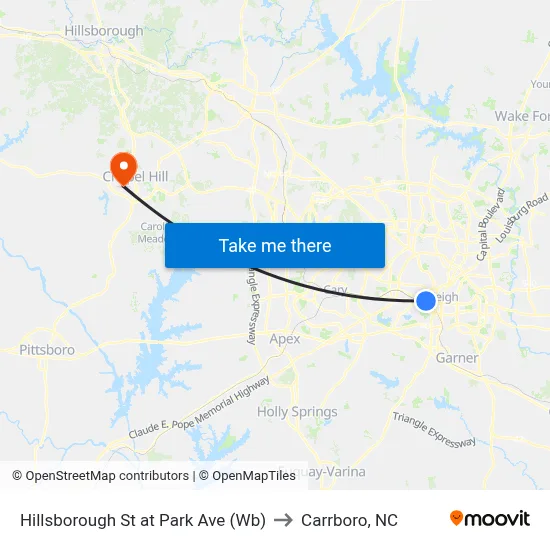 Hillsborough St at Park Ave (Wb) to Carrboro, NC map