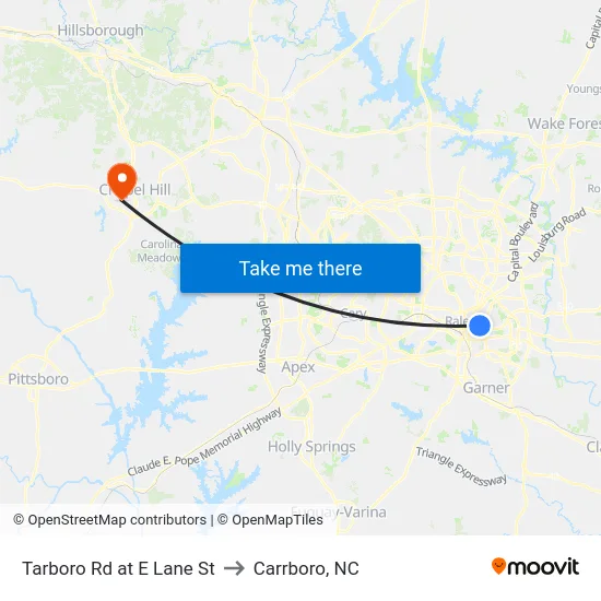 Tarboro Rd at E Lane St to Carrboro, NC map