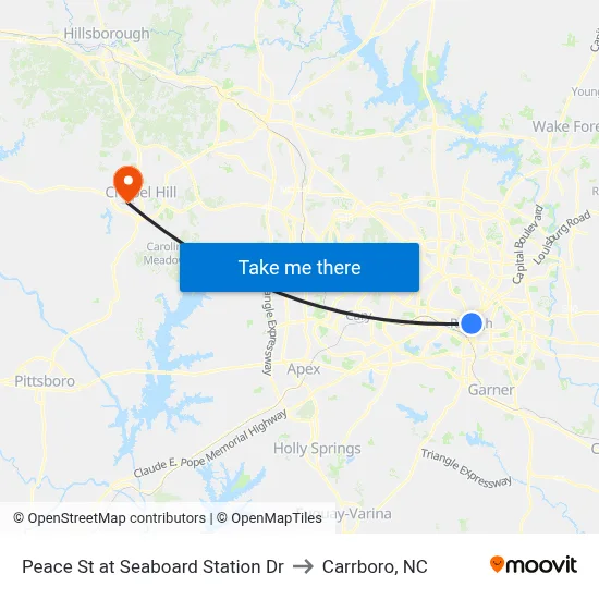 Peace St at Seaboard Station Dr to Carrboro, NC map