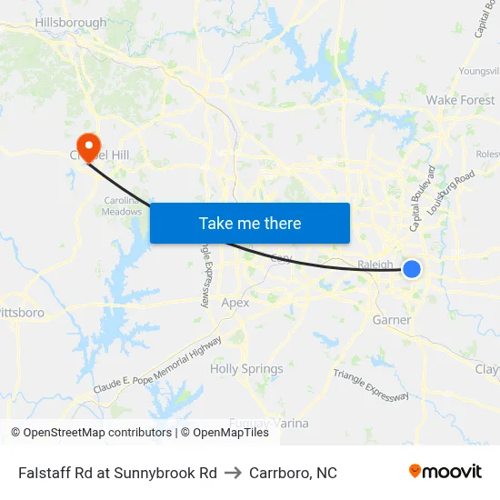 Falstaff Rd at Sunnybrook Rd to Carrboro, NC map