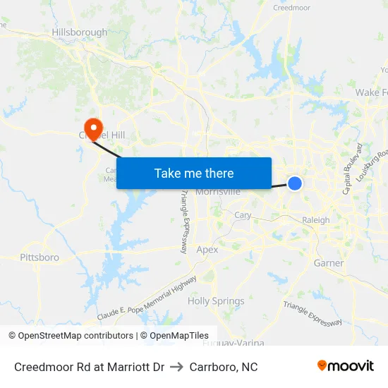 Creedmoor Rd at Marriott Dr to Carrboro, NC map