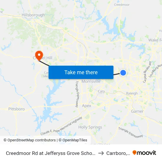 Creedmoor Rd at Jefferyss Grove School Rd (Sb) to Carrboro, NC map