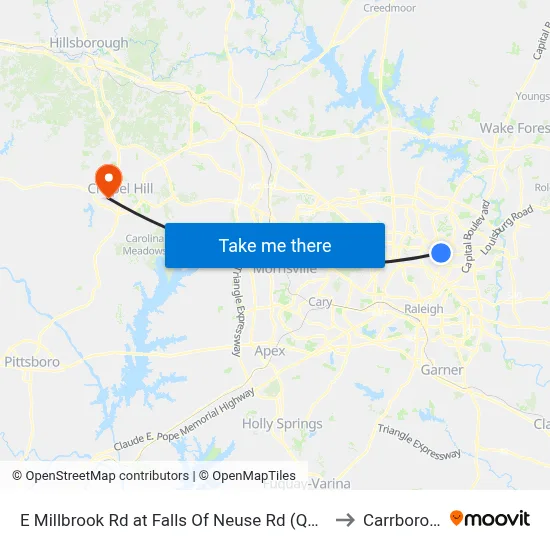 E Millbrook Rd at Falls Of Neuse Rd (Quail Corners to Carrboro, NC map