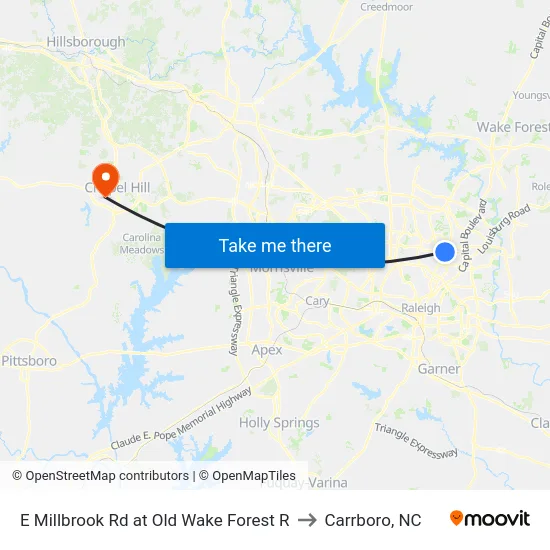 E Millbrook Rd at Old Wake Forest R to Carrboro, NC map