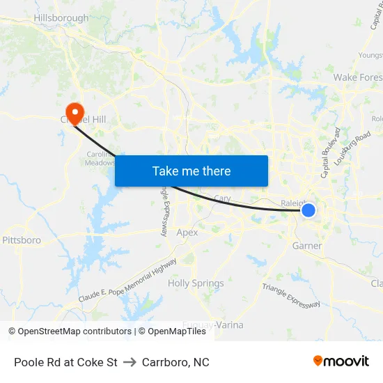 Poole Rd at Coke St to Carrboro, NC map