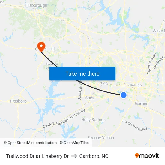 Trailwood Dr at Lineberry Dr to Carrboro, NC map