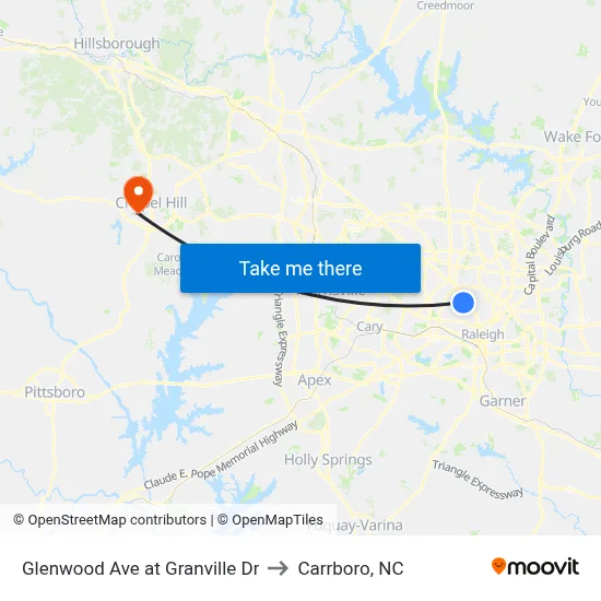Glenwood Ave at Granville Dr to Carrboro, NC map