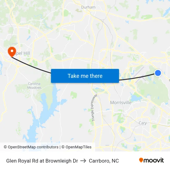Glen Royal Rd at Brownleigh Dr to Carrboro, NC map