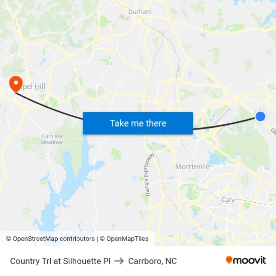Country Trl at Silhouette Pl to Carrboro, NC map