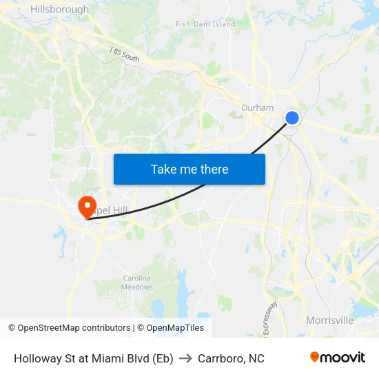 Holloway St at Miami Blvd (Eb) to Carrboro, NC map