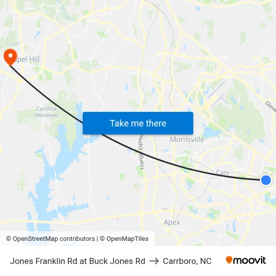 Jones Franklin Rd at Buck Jones Rd to Carrboro, NC map
