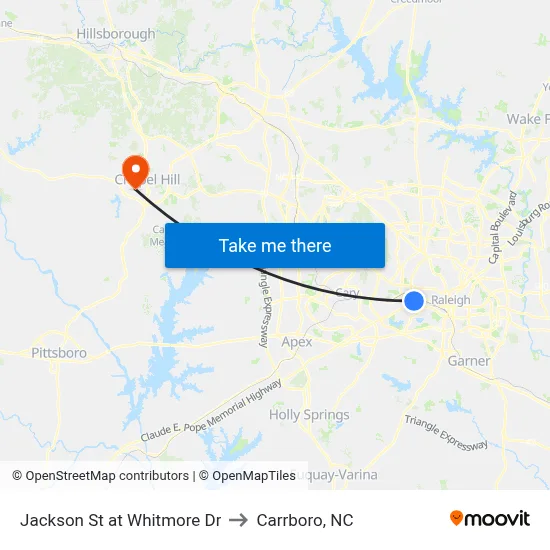 Jackson St at Whitmore Dr to Carrboro, NC map
