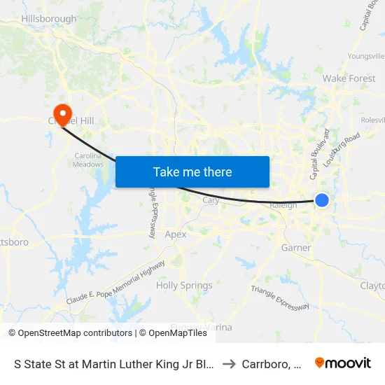 S State St at Martin Luther King Jr Blvd to Carrboro, NC map
