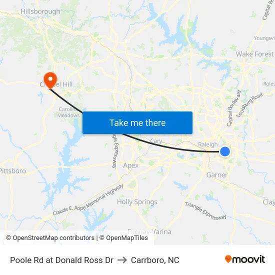 Poole Rd at Donald Ross Dr to Carrboro, NC map