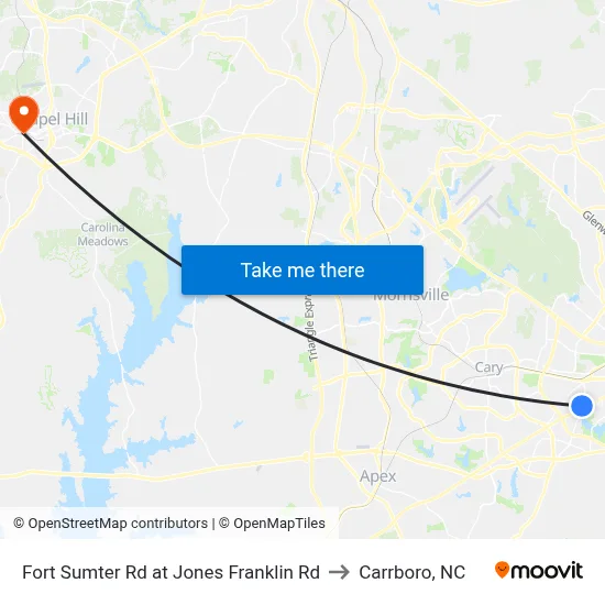 Fort Sumter Rd at Jones Franklin Rd to Carrboro, NC map