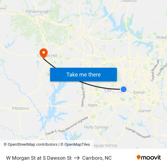 W Morgan St at S Dawson St to Carrboro, NC map