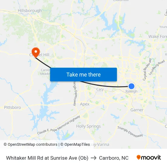 Whitaker Mill Rd at Sunrise Ave (Ob) to Carrboro, NC map