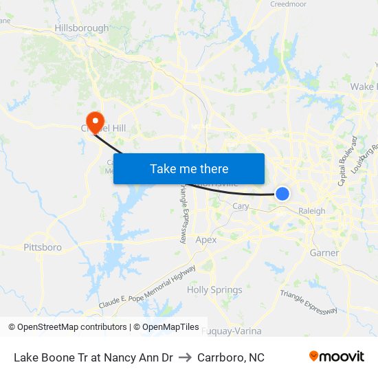 Lake Boone Tr at Nancy Ann Dr to Carrboro, NC map