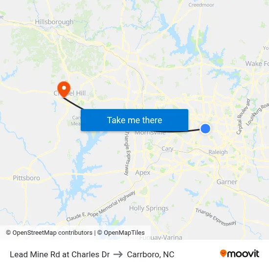 Lead Mine Rd at Charles Dr to Carrboro, NC map