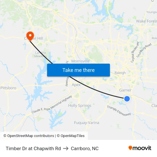 Timber Dr at Chapwith Rd to Carrboro, NC map
