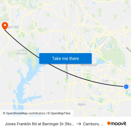 Jones Franklin Rd at Barringer Dr (North) to Carrboro, NC map
