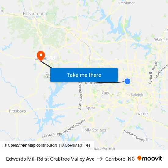Edwards Mill Rd at Crabtree Valley Ave to Carrboro, NC map