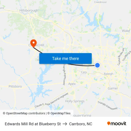 Edwards Mill Rd at Blueberry St to Carrboro, NC map