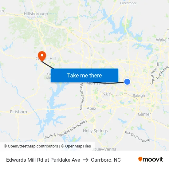 Edwards Mill Rd at Parklake Ave to Carrboro, NC map