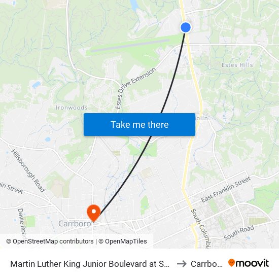 Martin Luther King Junior Boulevard at Shadowood Northbound to Carrboro, NC map