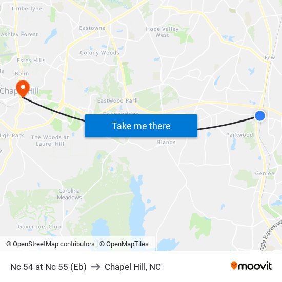 Nc 54 at Nc 55 (Eb) to Chapel Hill, NC map