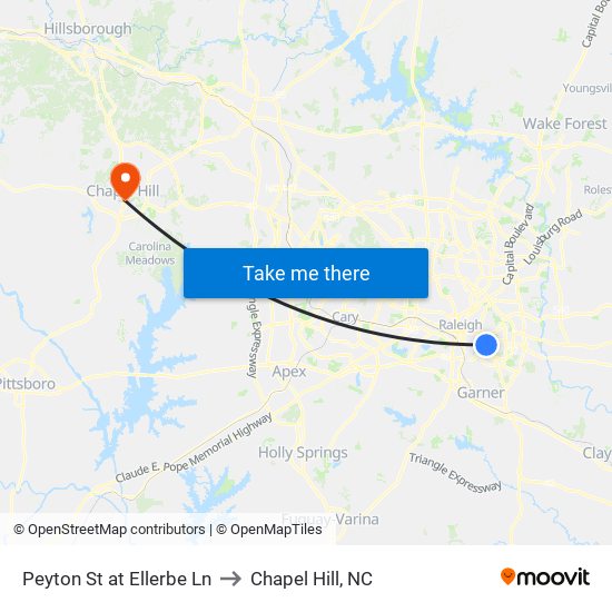 Peyton St at Ellerbe Ln to Chapel Hill, NC map