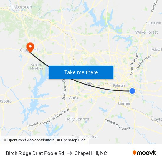 Birch Ridge Dr at Poole Rd to Chapel Hill, NC map