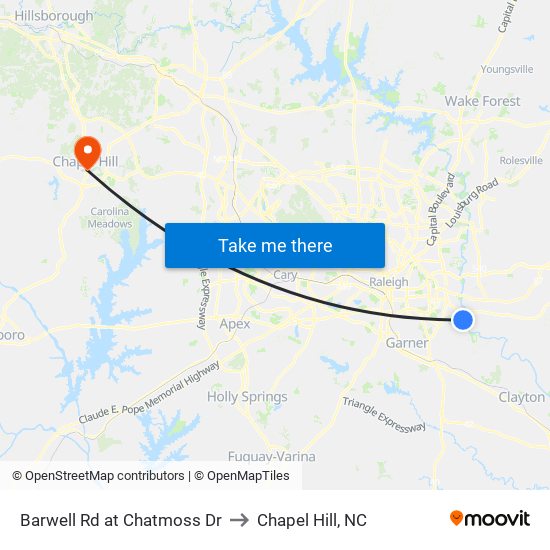 Barwell Rd at Chatmoss Dr to Chapel Hill, NC map