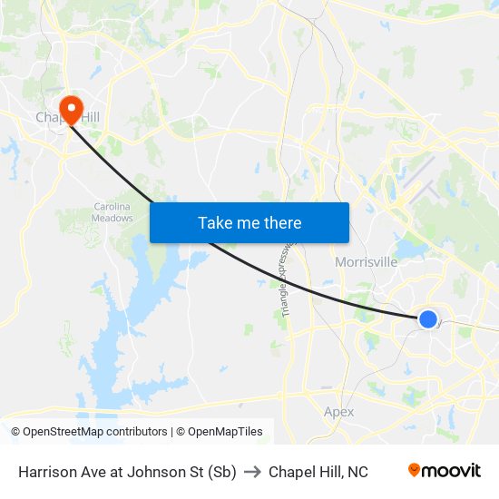 Harrison Ave at Johnson St (Sb) to Chapel Hill, NC map