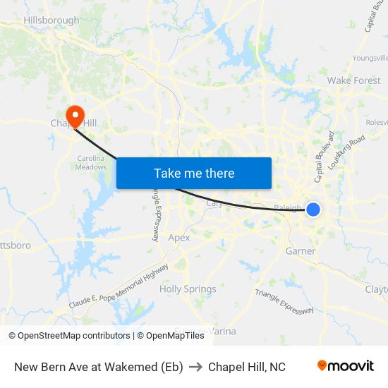 New Bern Ave at Wakemed (Eb) to Chapel Hill, NC map