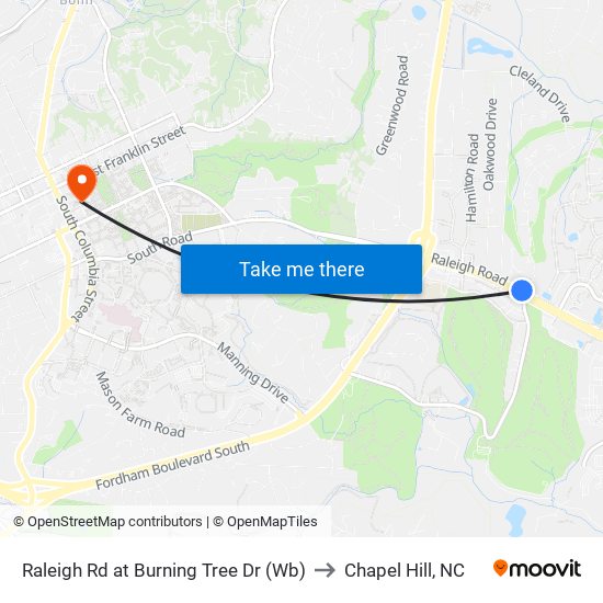 Raleigh Rd at Burning Tree Dr (Wb) to Chapel Hill, NC map