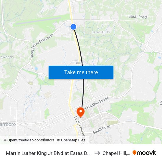 Martin Luther King Jr Blvd at Estes Dr (Ymca) to Chapel Hill, NC map