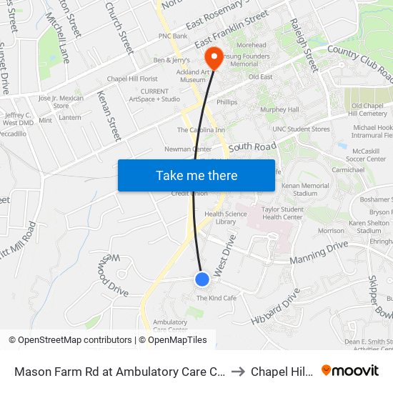 Mason Farm Rd at Ambulatory Care Center (Eb) to Chapel Hill, NC map