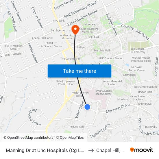 Manning Dr at Unc Hospitals (Cg Lot) to Chapel Hill, NC map