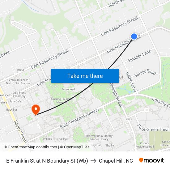 E Franklin St at N Boundary St (Wb) to Chapel Hill, NC map