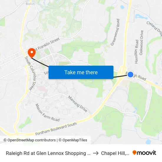 Raleigh Rd at Glen Lennox Shopping Center to Chapel Hill, NC map