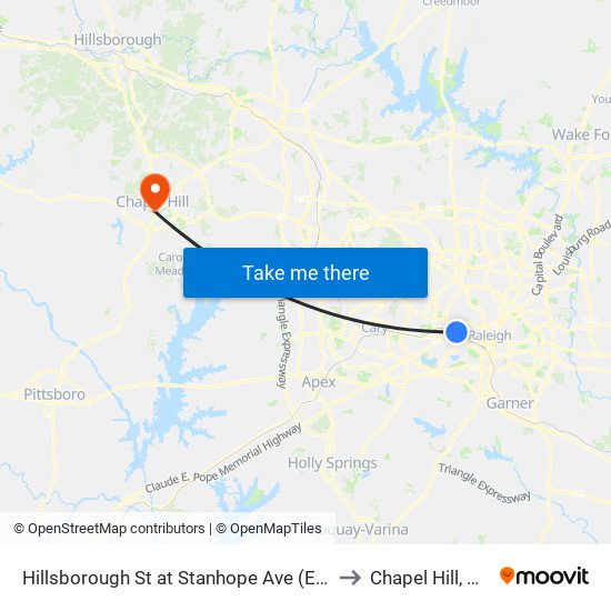 Hillsborough St at Stanhope Ave (Eb) to Chapel Hill, NC map