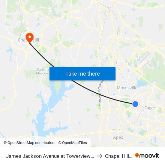 James Jackson Avenue at Towerview Court Ob to Chapel Hill, NC map
