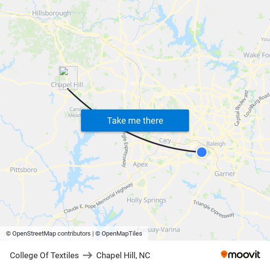 College Of Textiles to Chapel Hill, NC map