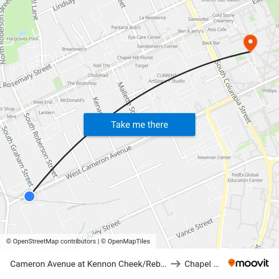 Cameron Avenue at Kennon Cheek/Rebecca Clark Building to Chapel Hill, NC map