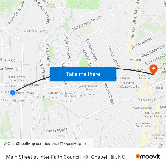 Main Street at Inter-Faith Council to Chapel Hill, NC map